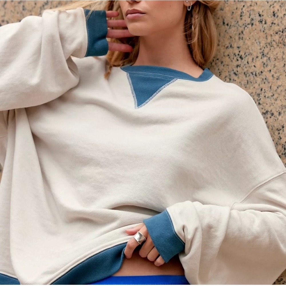 We The Free Free People Classic Crew Colorblock Sweatshirt | NWOT | Size XL - Picture 2 of 7